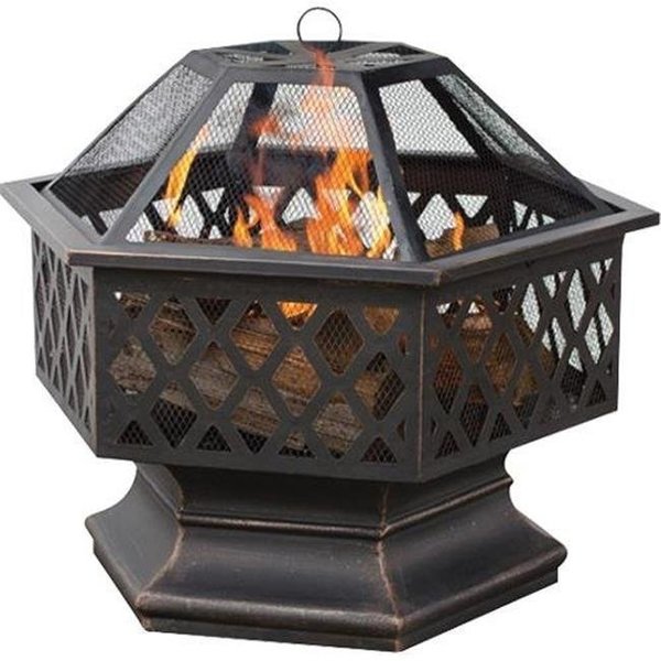 Grilltown Oil Rubbed Bronze Hex Shaped Outdoor Firebowl With Lattice GR139874